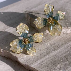 NEW ~ Anthropologie Crystal Flower Stud Post Earrings